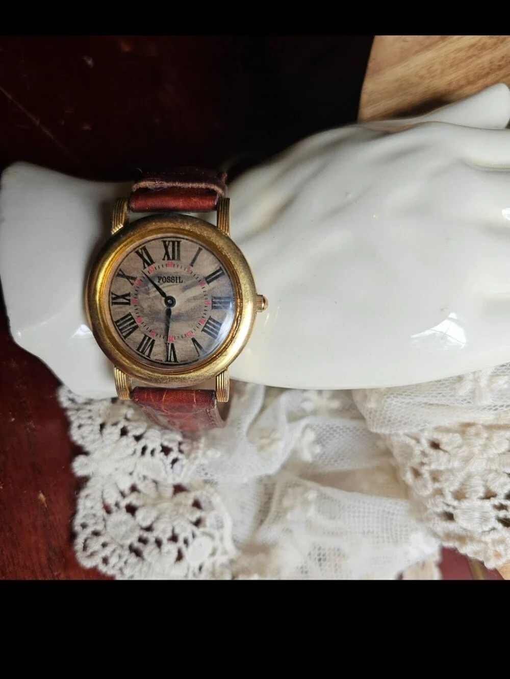 Fossil Brown Leather Strap Watch with Gold Case